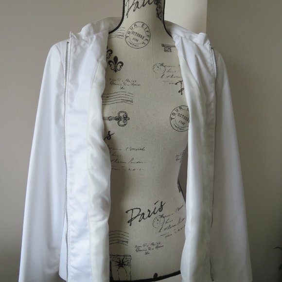 White Tanjay Pleather Bomber Style Jacket With Zippered Front Size 16P - Picture 5 of 11